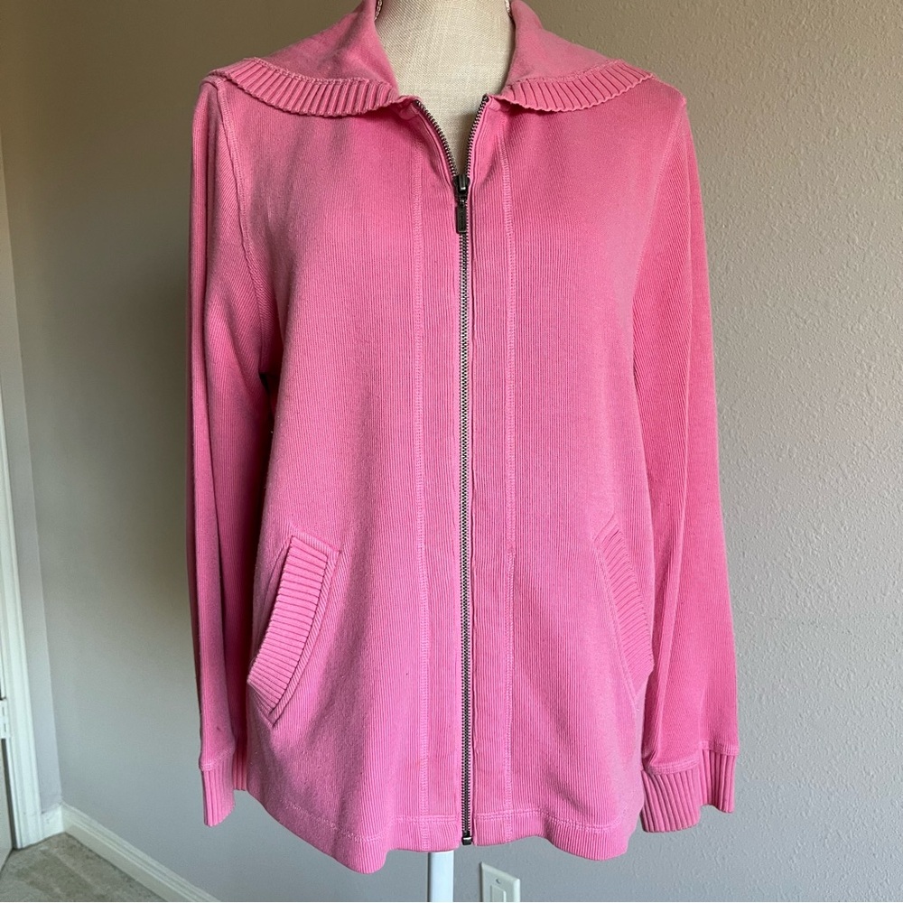 Liz Claiborne 100% cotton Pink Knit women’s zip up hoodie sweaters pockets M